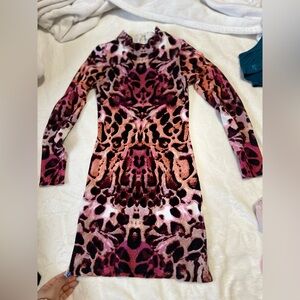 Bebe Pink and Black Long Sleeve Bodycon Dress